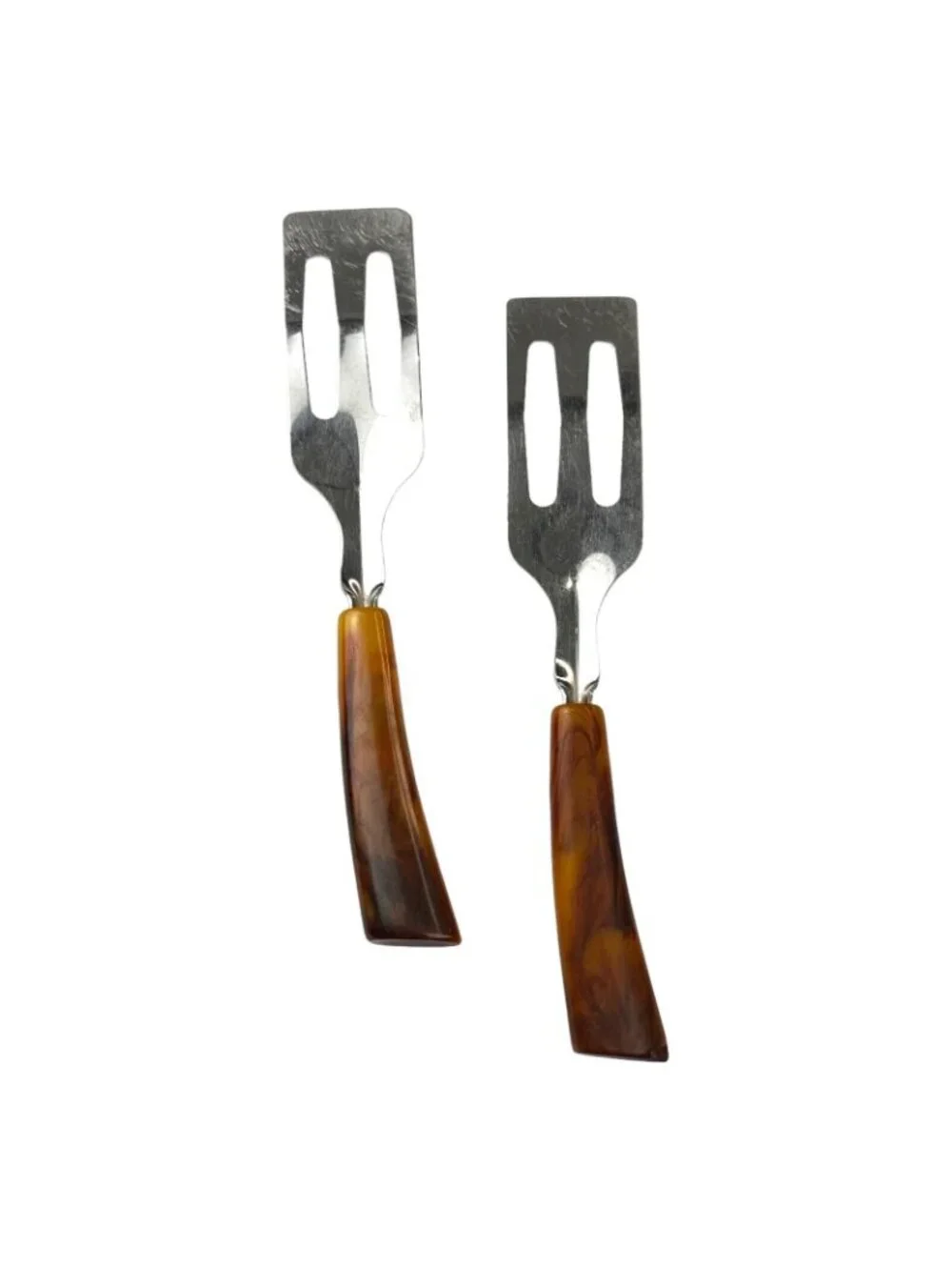 Vintage Brown Bakelite Handled Metal Slotted Spatulas - Set Of Two - 9 Inches Ea